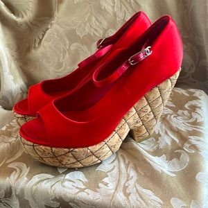 Chanel red wedges